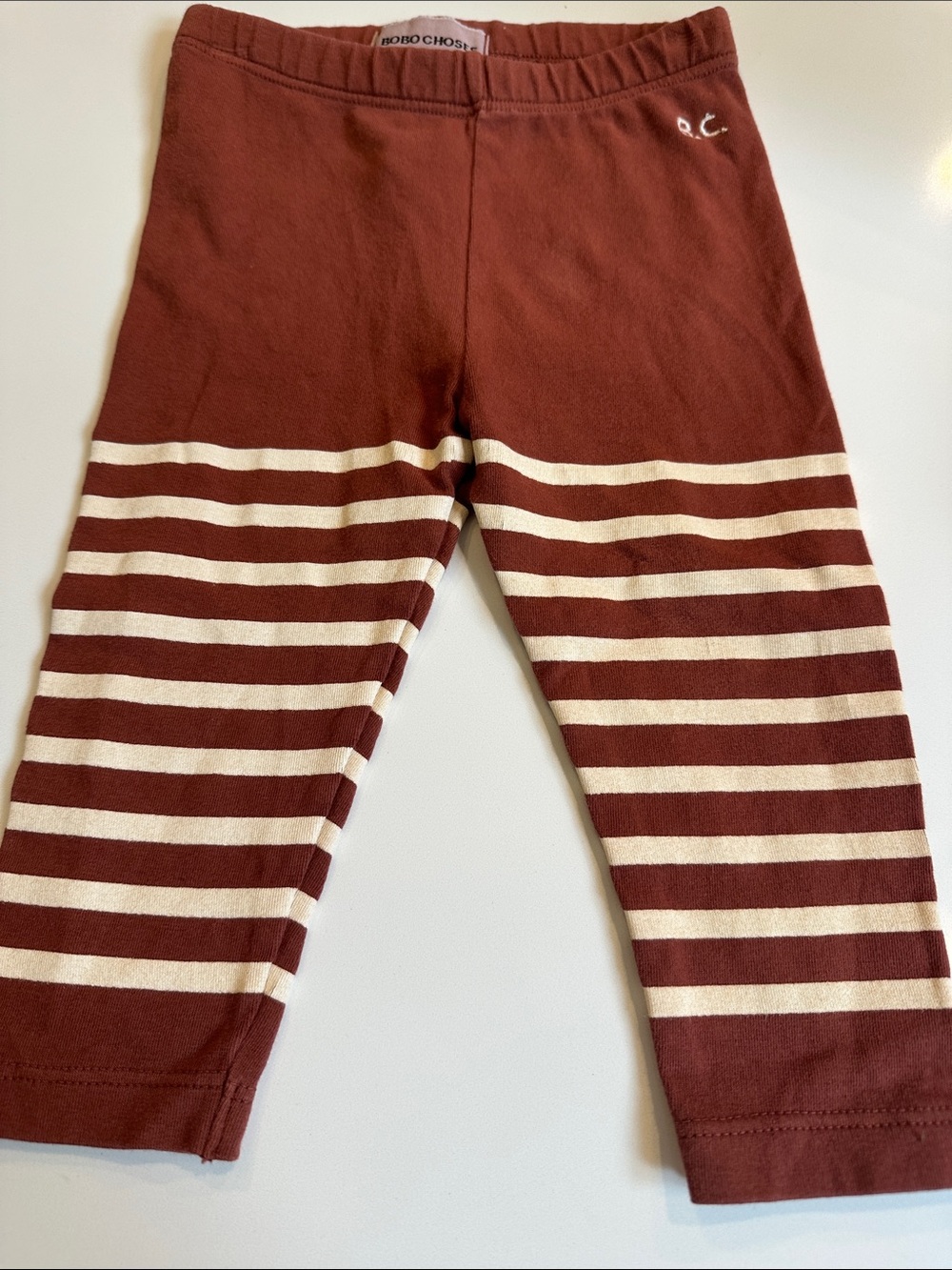 Bobo Choses Organic Cotton Rust & Cream Striped Leggings